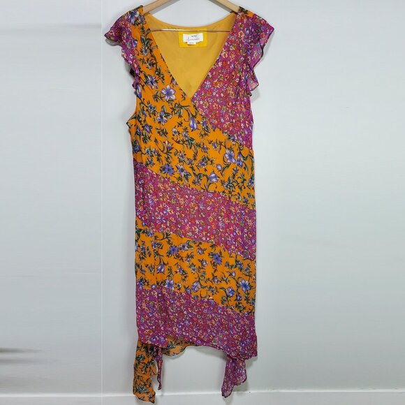 BY ANTHROPOLOGIE Floral Hanky-Hem Midi Dress Ruffle Sleeve OB1465463 Women Large - Picture 3 of 16
